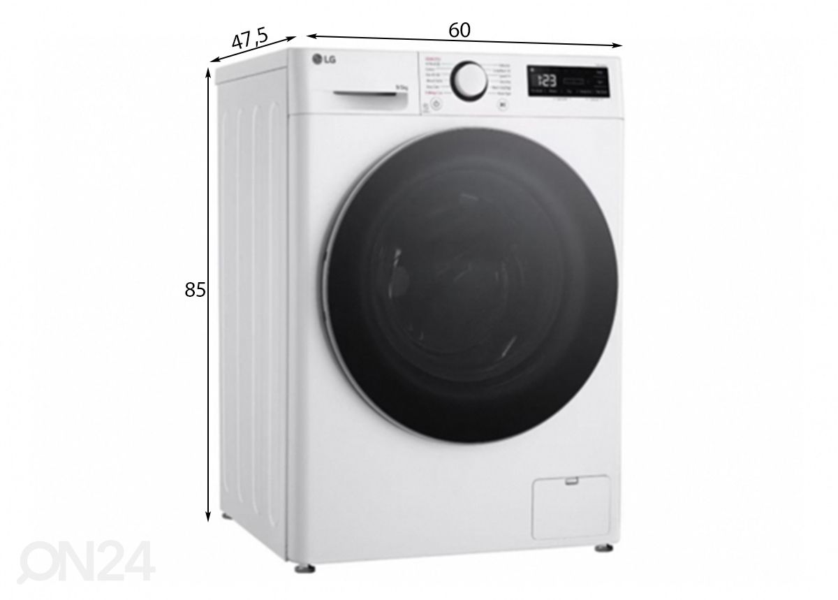 Kuivatiga pesumasin LG F2DR509S1W suurendatud mõõdud