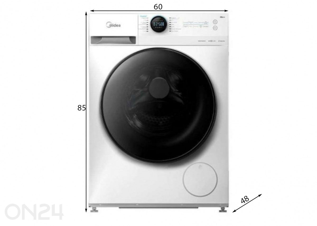 Kuivatiga pesumasin Midea MF200D80WB/1/W-HR suurendatud mõõdud