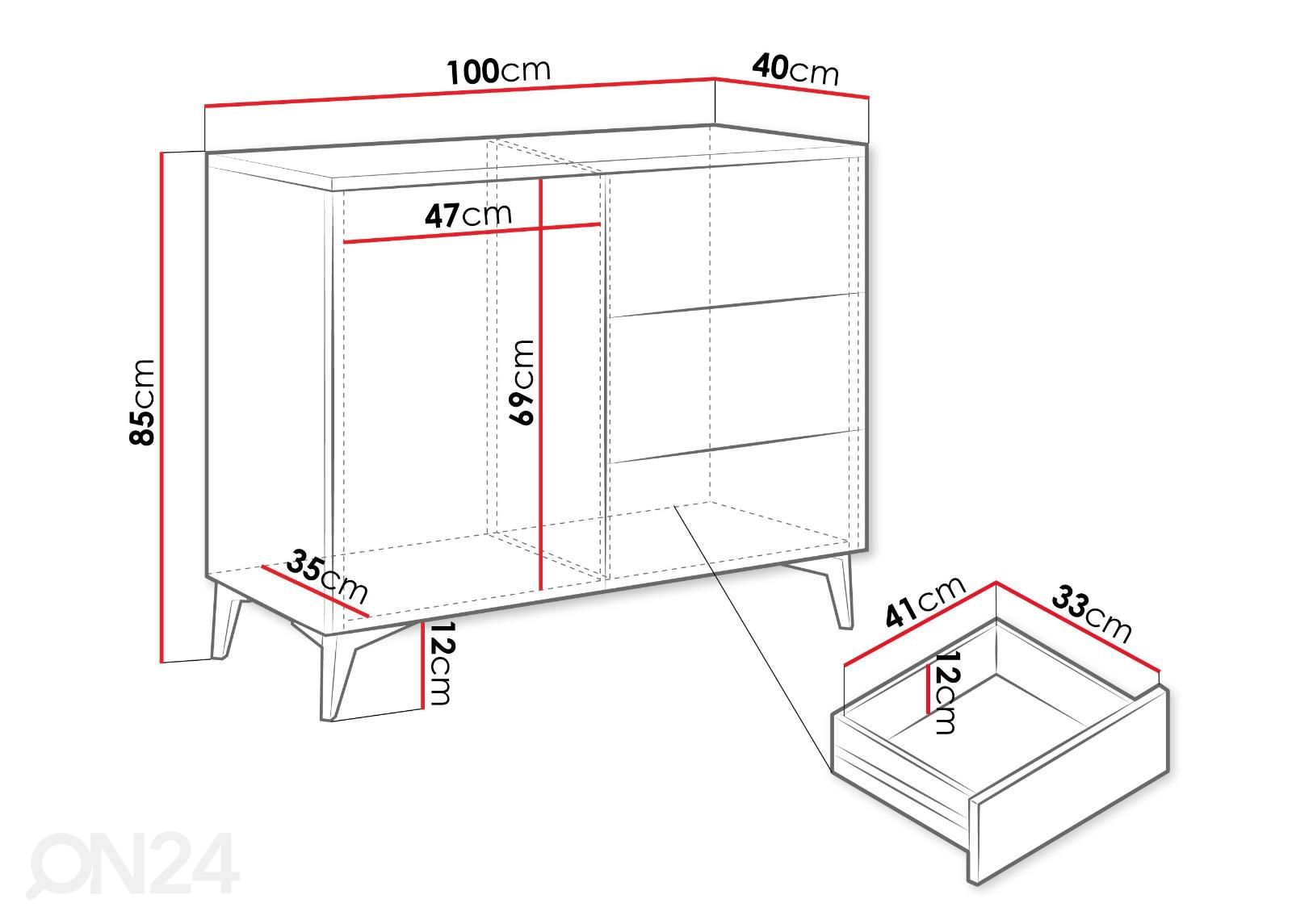 Kummut 100 cm suurendatud mõõdud
