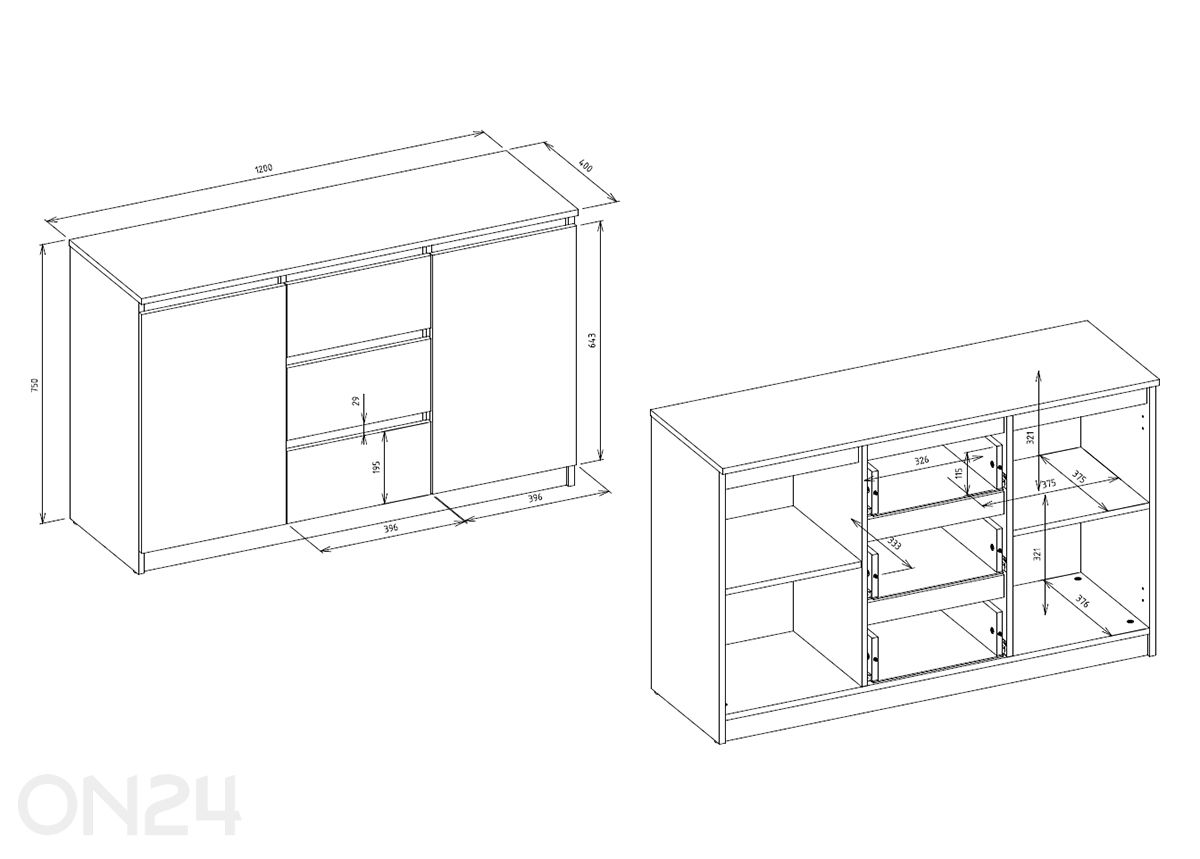 Kummut 120 cm suurendatud mõõdud