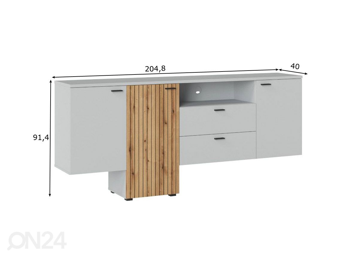 Kummut Alverno 205 cm, helehall/tamm suurendatud mõõdud