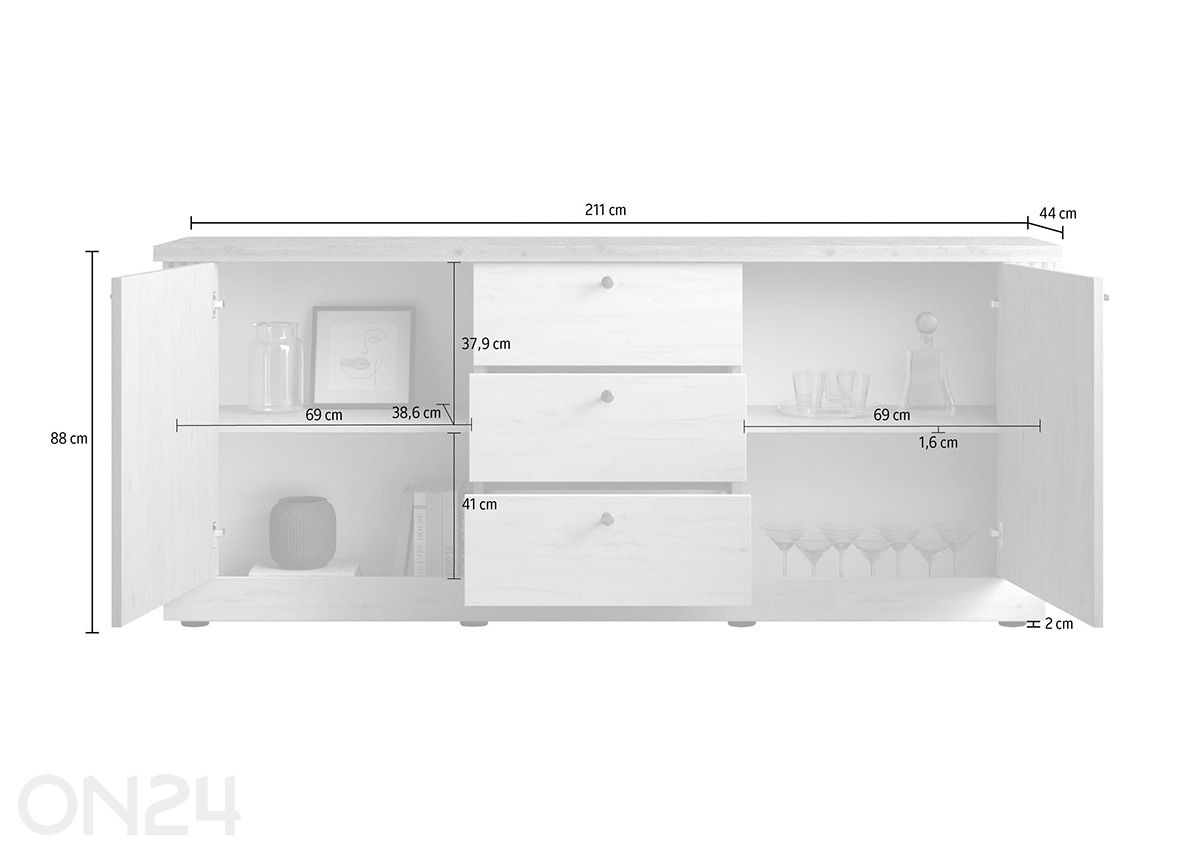 Kummut Country 211 cm suurendatud mõõdud
