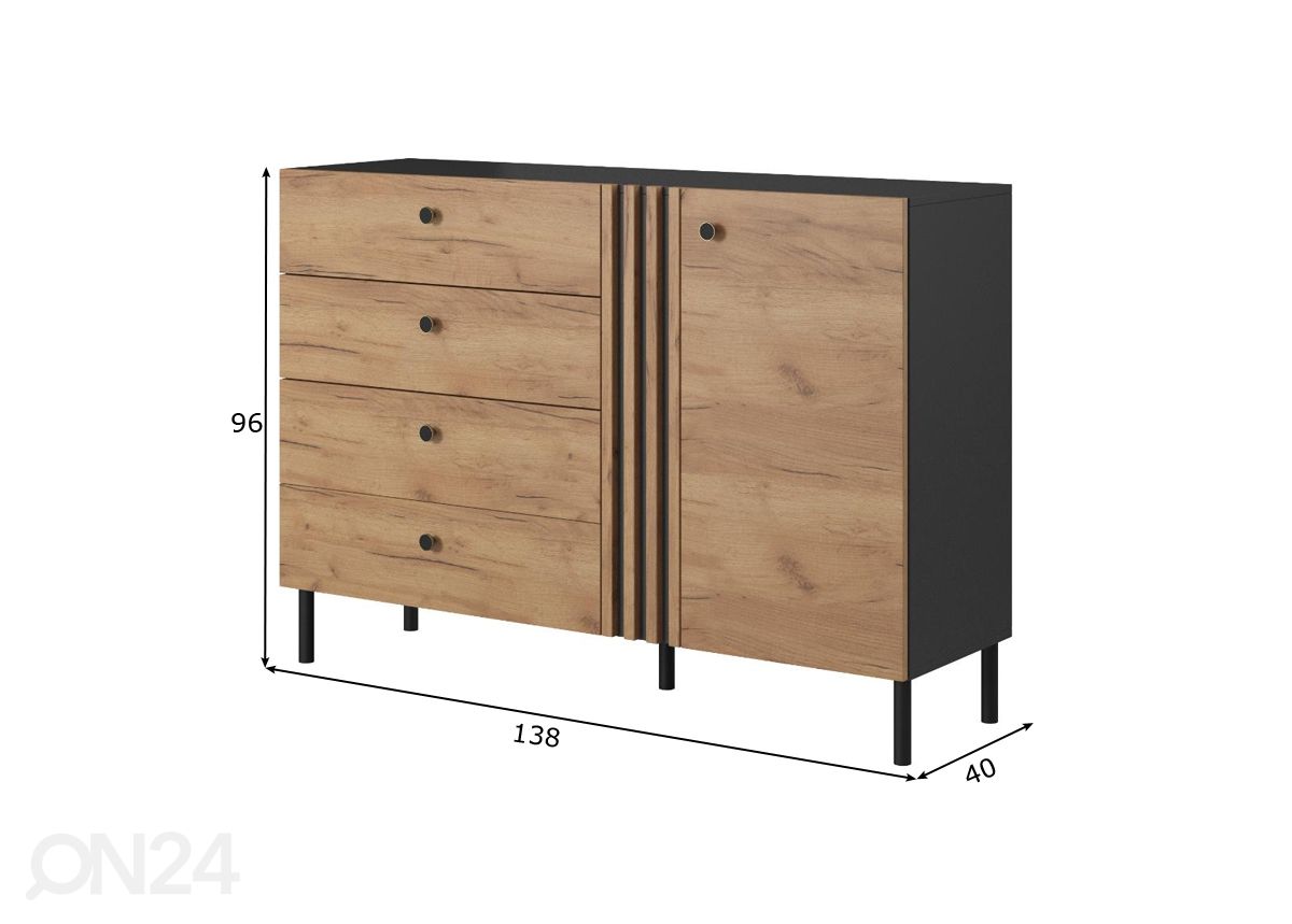 Kummut Deco B 138 cm, antratsiit/tamm suurendatud mõõdud