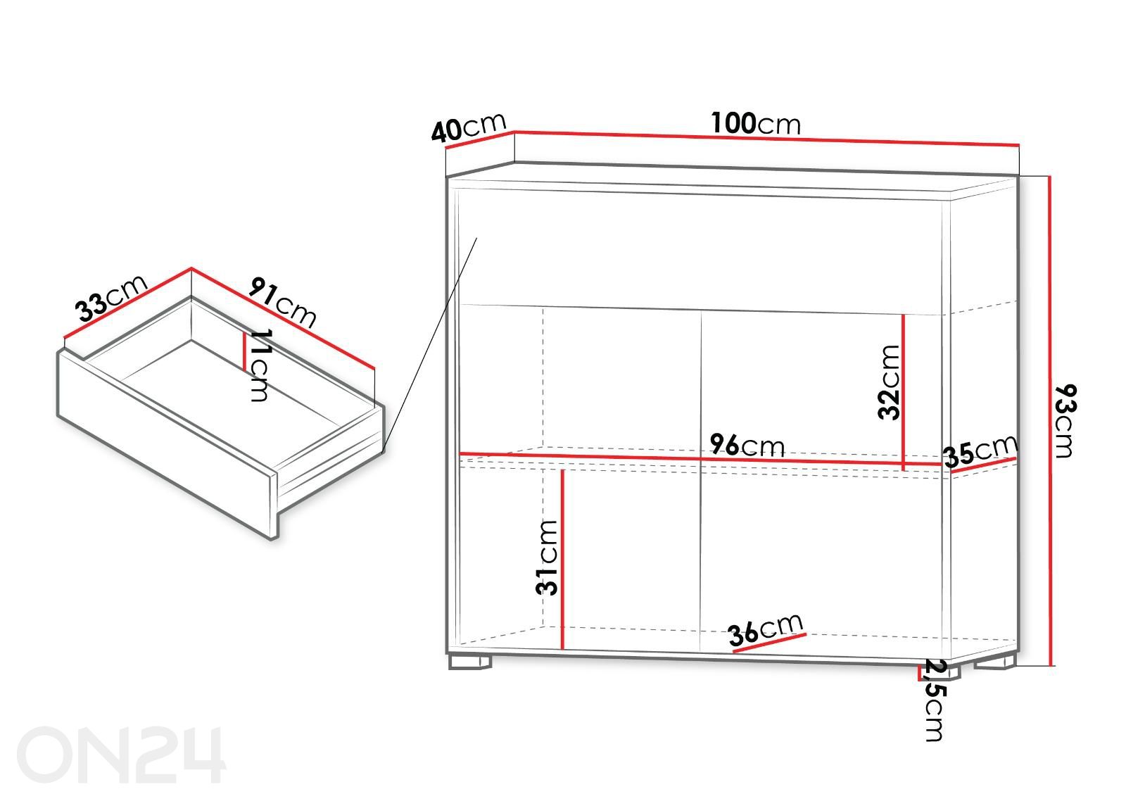 Kummut Gesita 100 cm suurendatud mõõdud