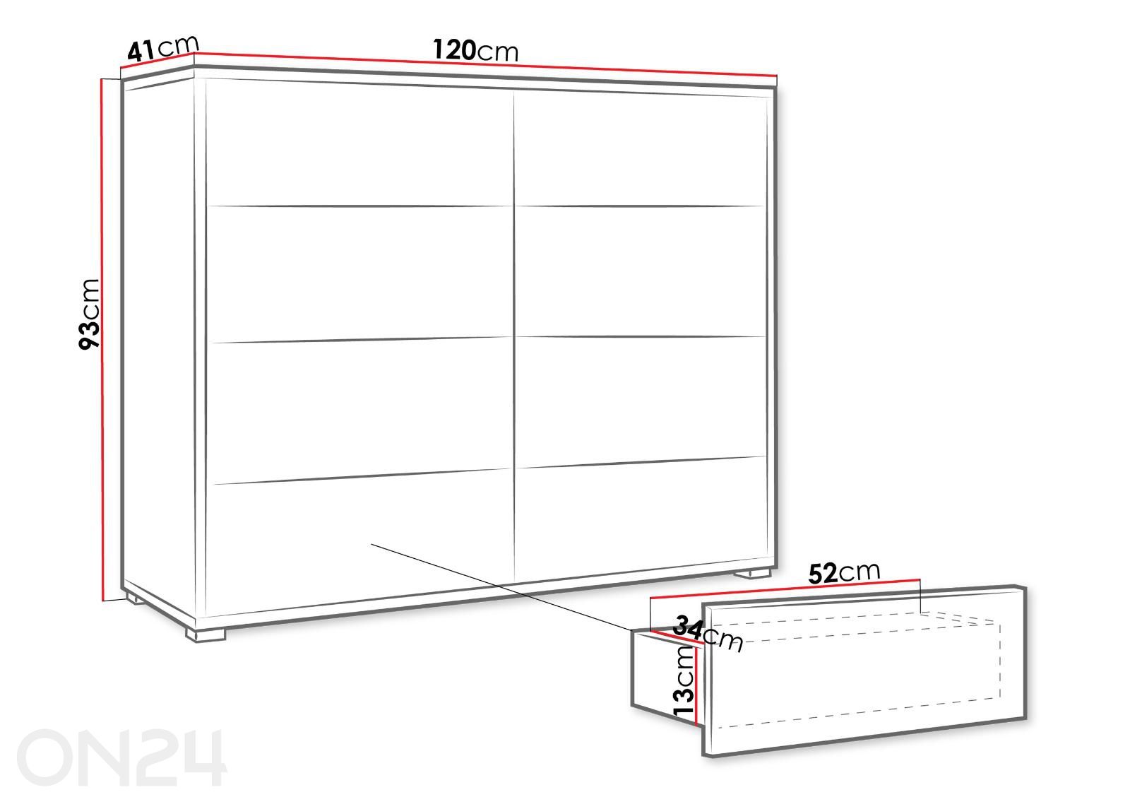Kummut Gesita 120 cm suurendatud mõõdud