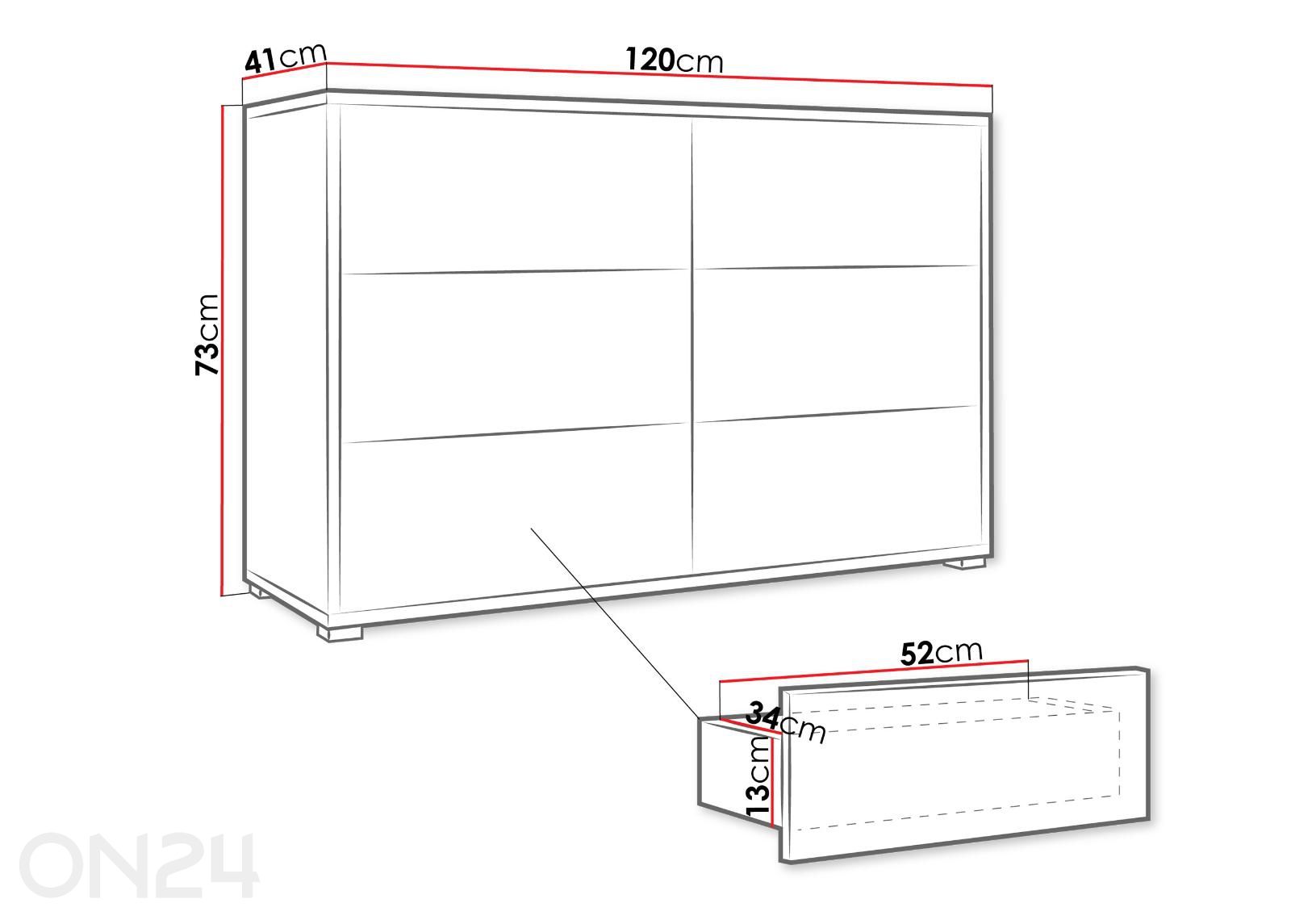 Kummut Gesita 120 cm suurendatud mõõdud