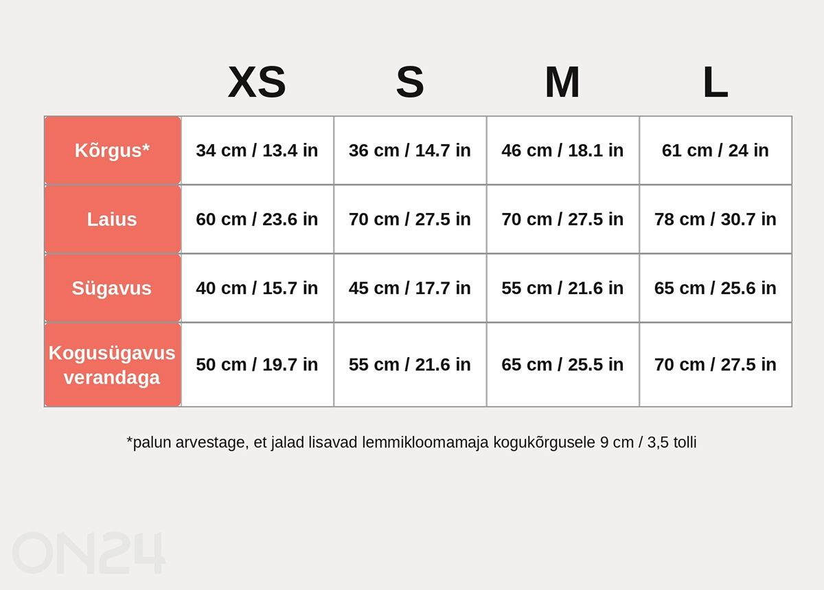 Kummut/lemmikloomamaja Bungalo suurendatud mõõdud