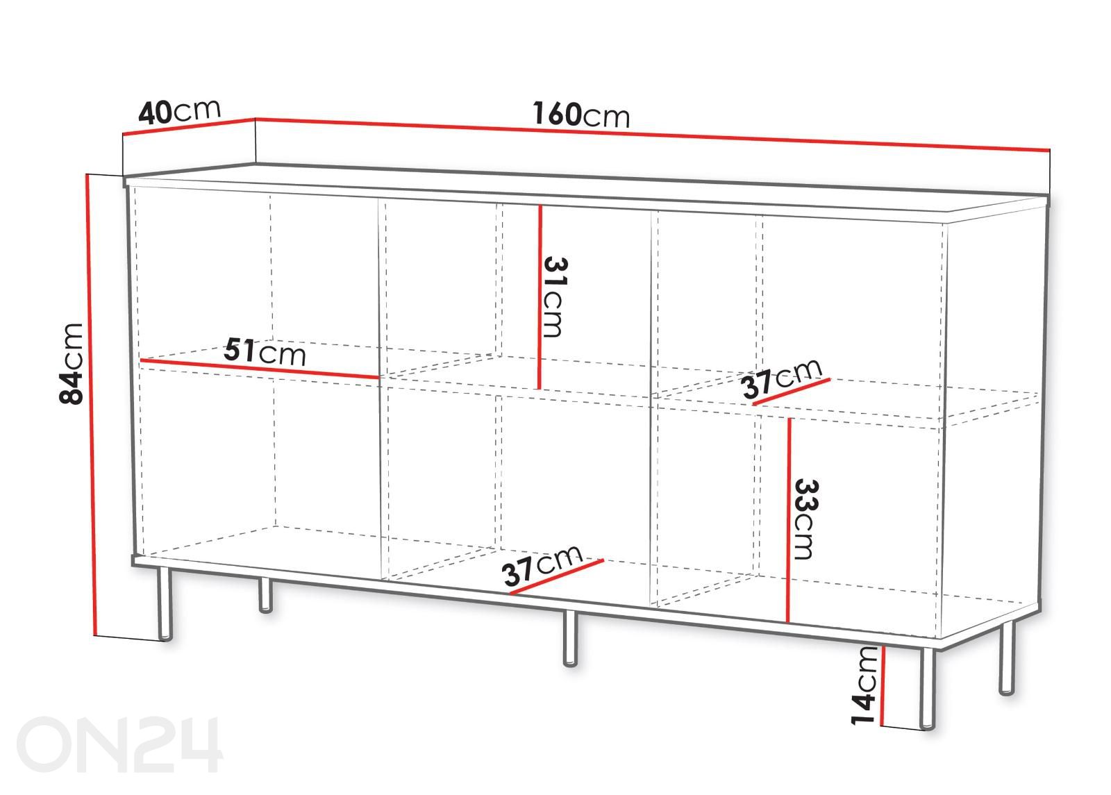 Kummut Leo 160 cm suurendatud mõõdud