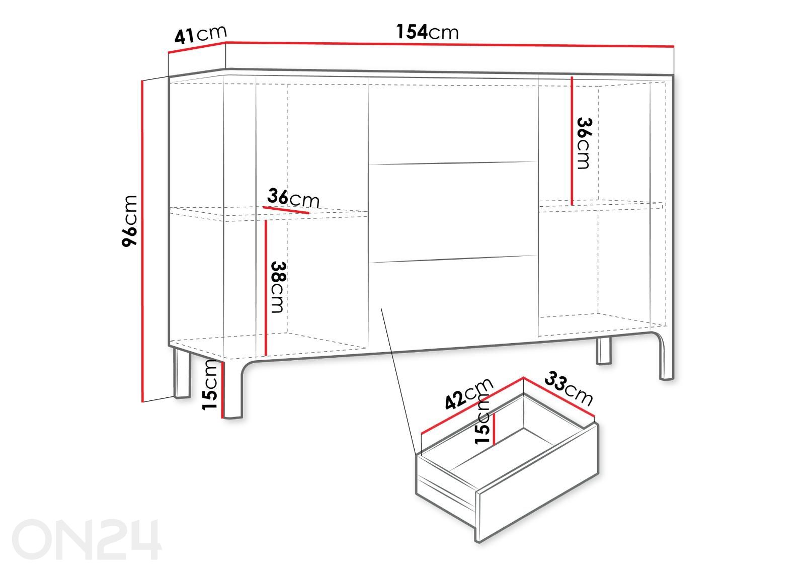 Kummut Malumi 154 cm suurendatud mõõdud