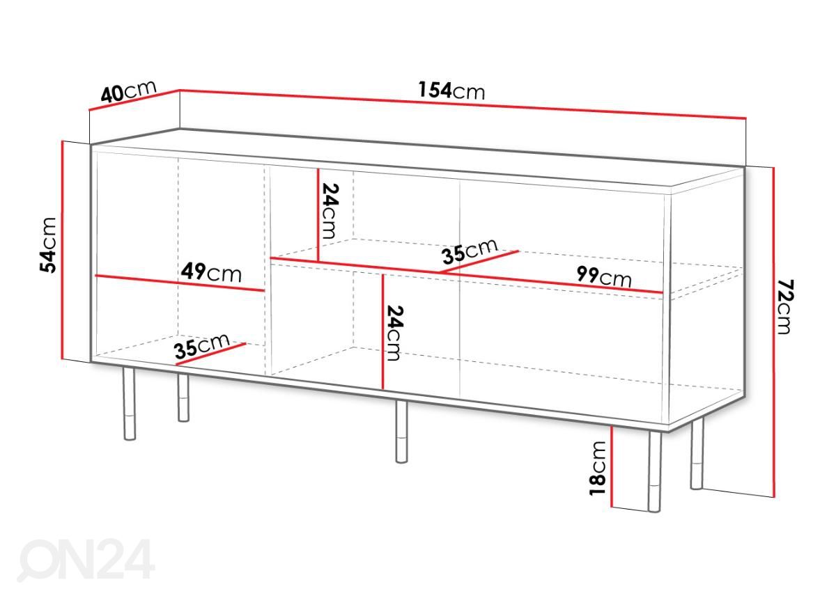 Kummut Moidela 154 cm suurendatud mõõdud
