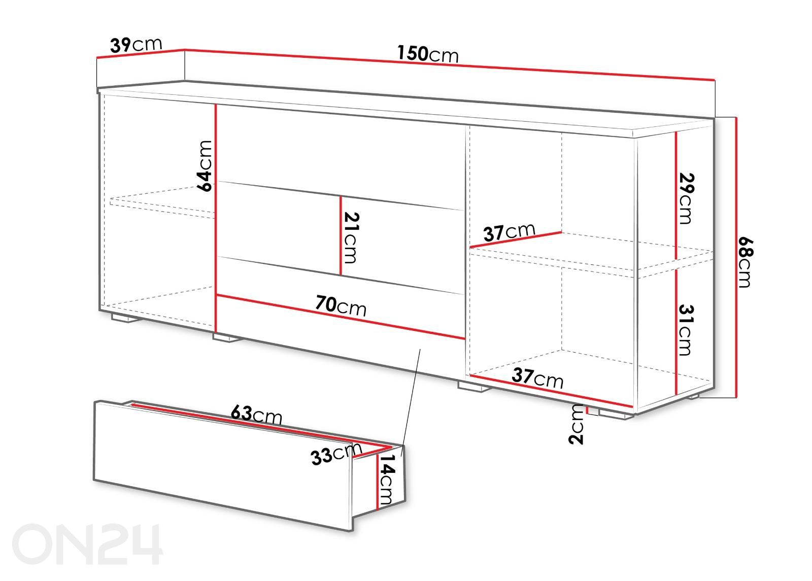 Kummut Paris 150 cm suurendatud mõõdud