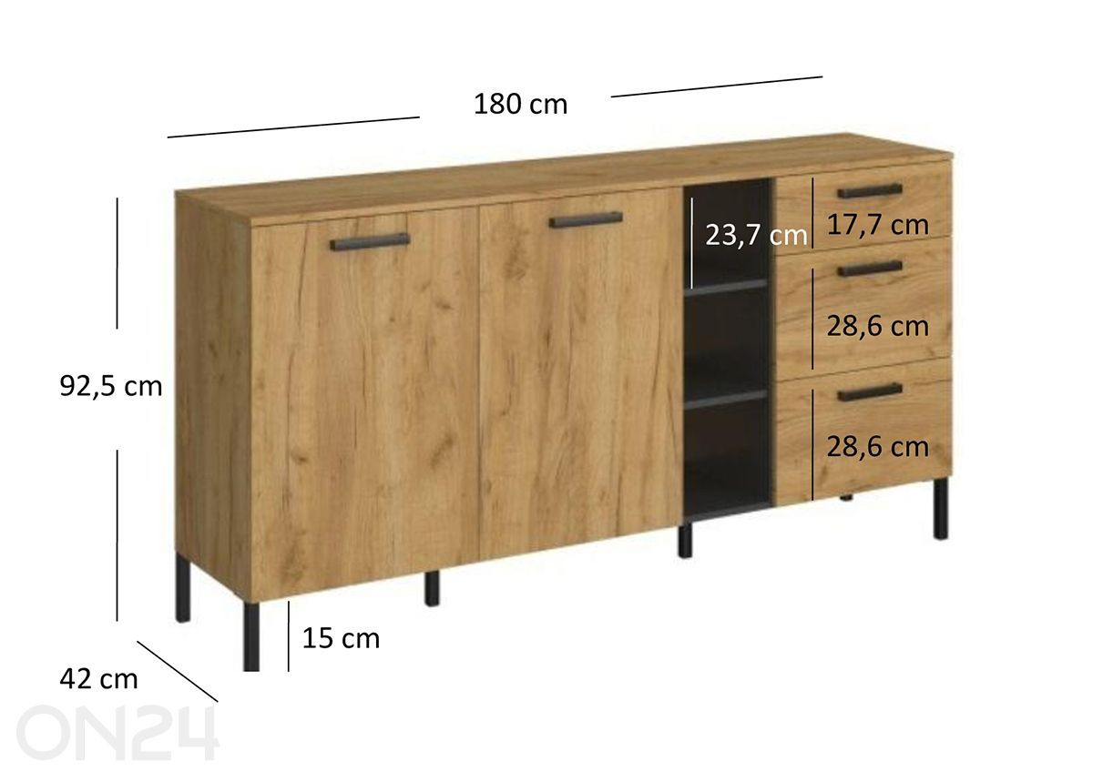 Kummut Santes 180 cm suurendatud mõõdud