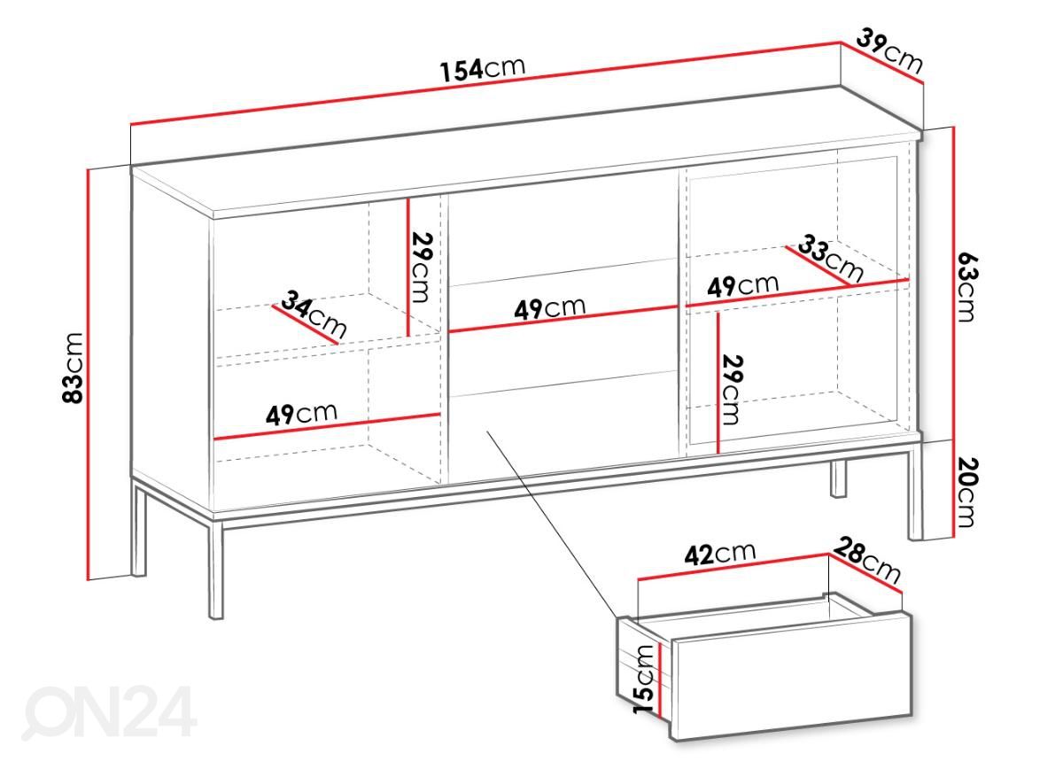 Kummut Senato 154 cm + LED suurendatud mõõdud