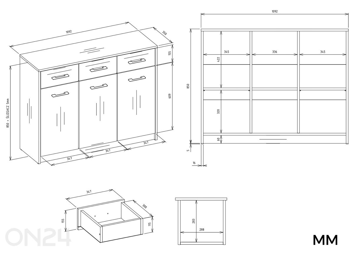 Kummut Simpel 109 cm suurendatud mõõdud