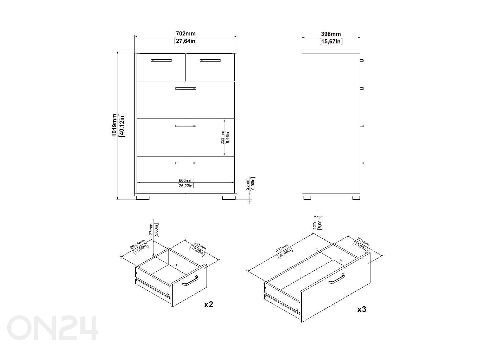 Kummut Sofia 3+2s suurendatud mõõdud