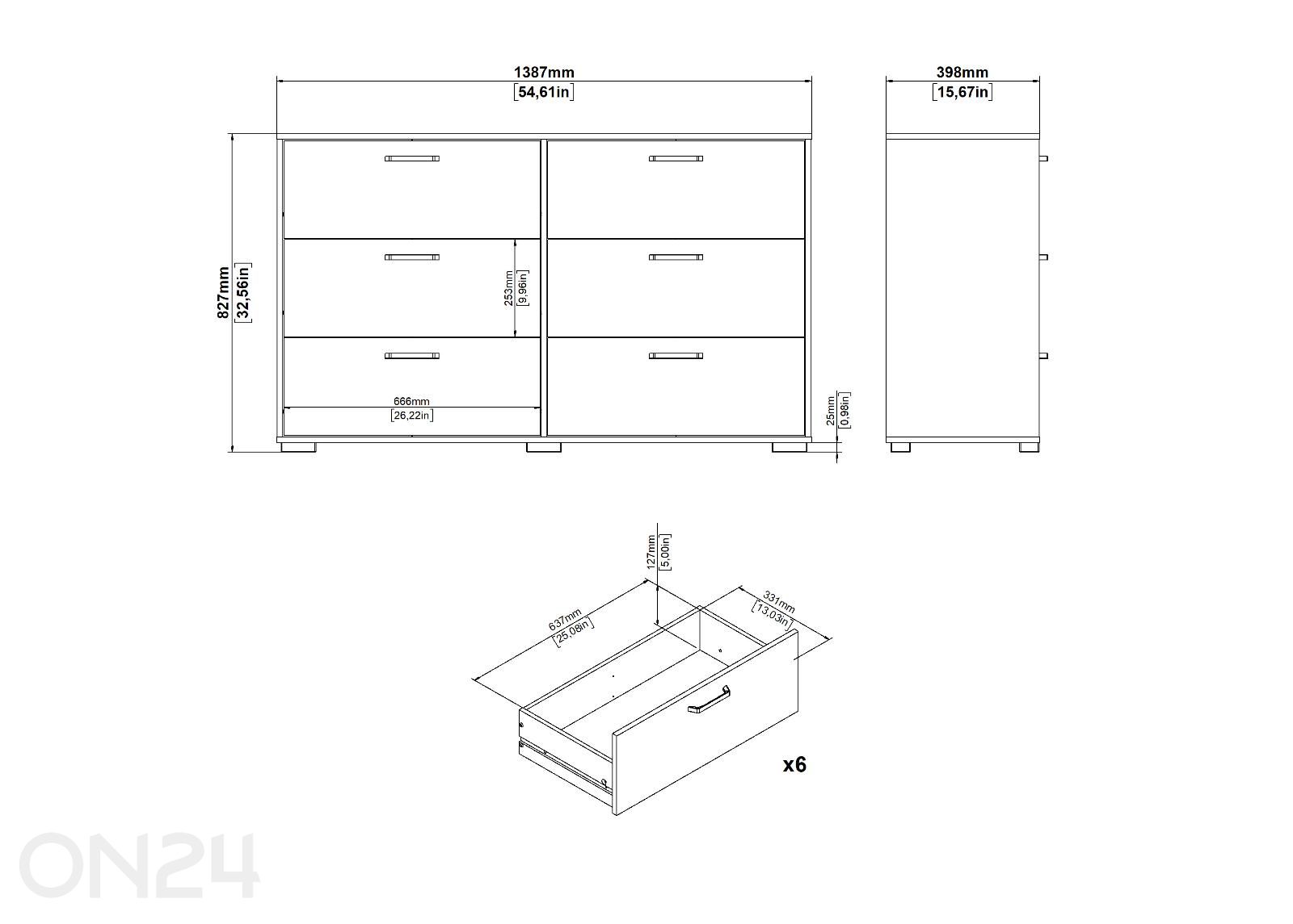 Kummut Sofia 3+3s suurendatud mõõdud