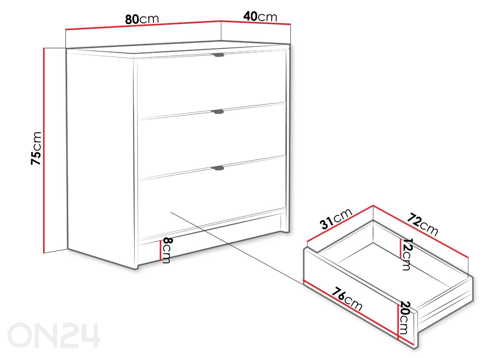 Kummut Tireno 80 cm suurendatud mõõdud
