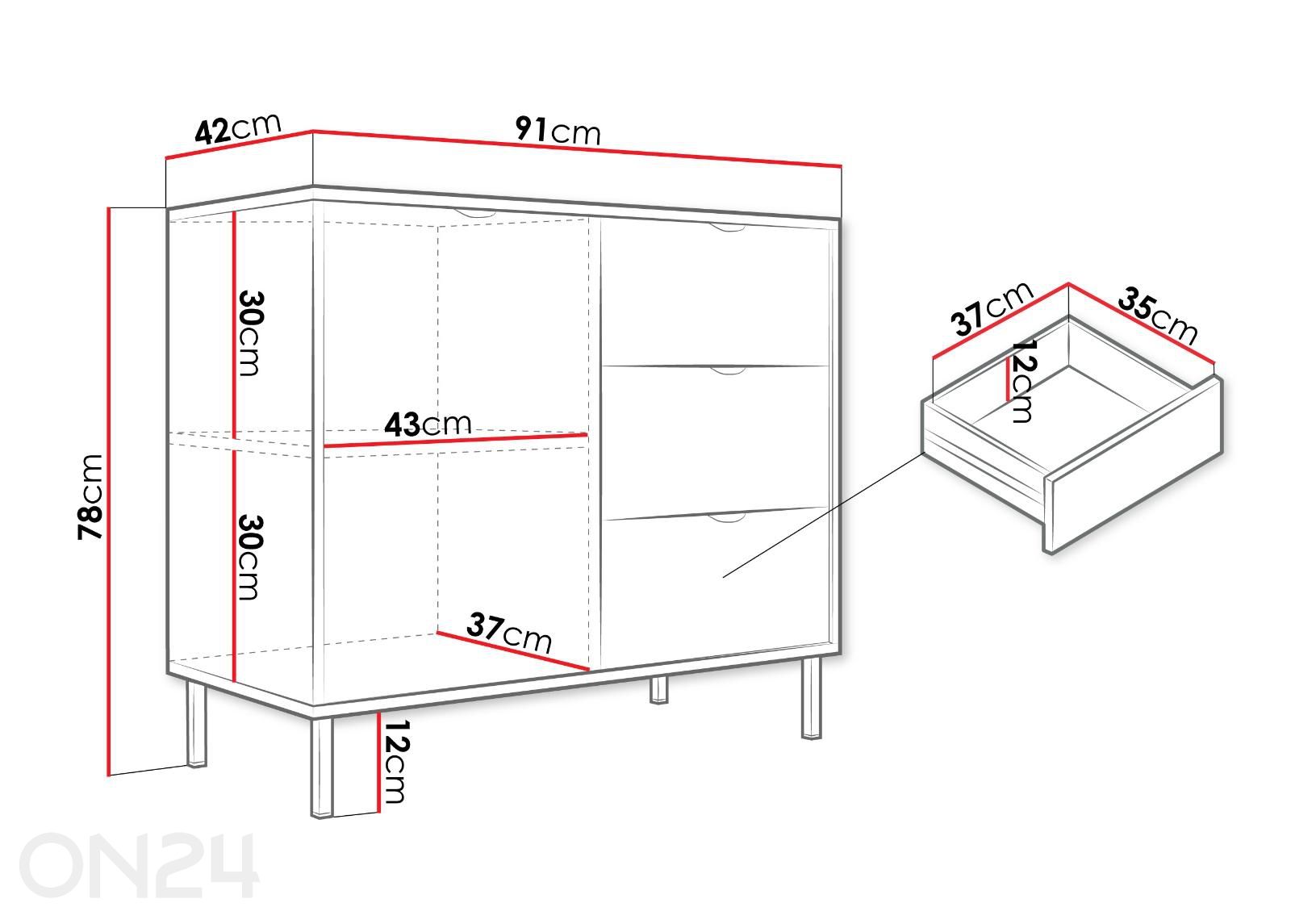 Kummut Wera 91 cm suurendatud mõõdud