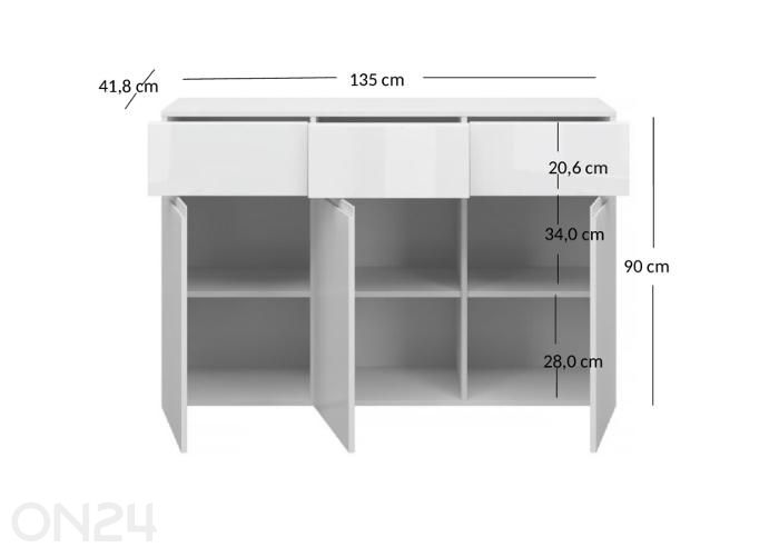 Kummut Yolk 135 cm suurendatud mõõdud