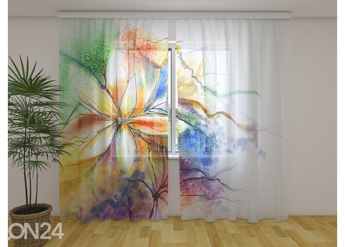 Läbipaistev fotokardin Abstract Floral Watercolor Painting at Canvas 240x220 cm suurendatud