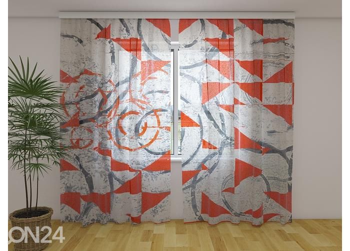 Läbipaistev fotokardin Abstract Red and Black Geometric Shapes 240x220 cm suurendatud