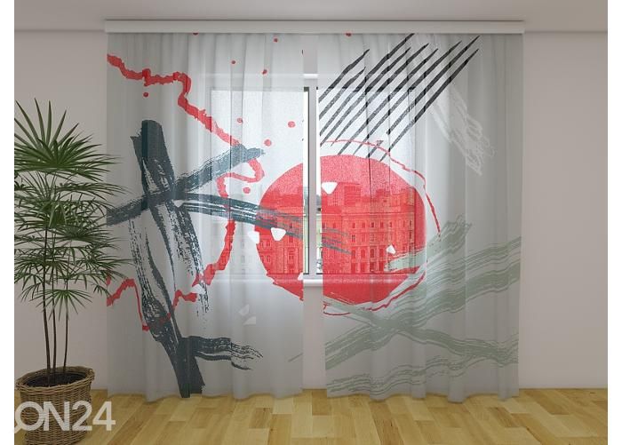 Läbipaistev fotokardin Abstract Red Chinese Sun 240x220 cm suurendatud