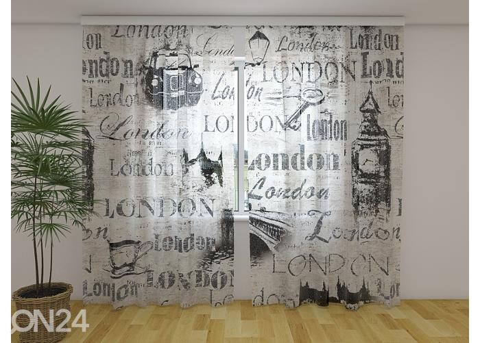 Läbipaistev fotokardin Collage Old London 240x220 cm suurendatud
