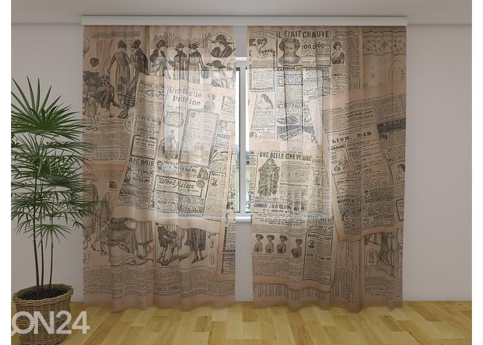 Läbipaistev fotokardin Old Newspaper Pages 240x220 cm suurendatud