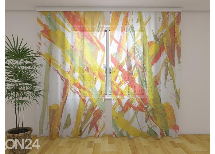 Läbipaistev fotokardin Orange Abstract Brush Painting 240x220 cm suurendatud