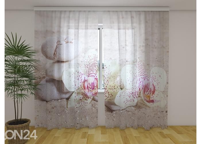 Läbipaistev fotokardin Orchids and Zen Stones 240x220 cm suurendatud