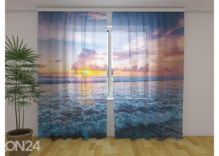 Läbipaistev fotokardin Small Sunset Over the Ocean Waves 240x220 cm suurendatud