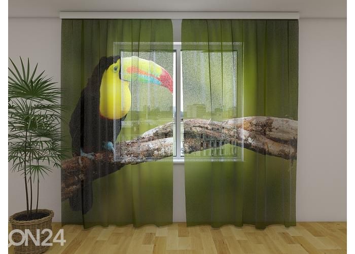 Läbipaistev fotokardin Toucan on the Branch 240x220 cm suurendatud