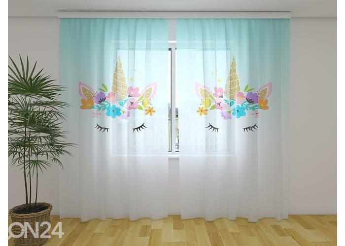 Läbipaistev fotokardin Unicorn with Flowers 240x220 cm suurendatud