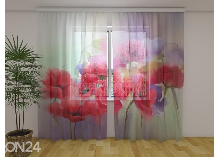 Läbipaistev fotokardin Watercolor Red Poppy 240x220 cm suurendatud