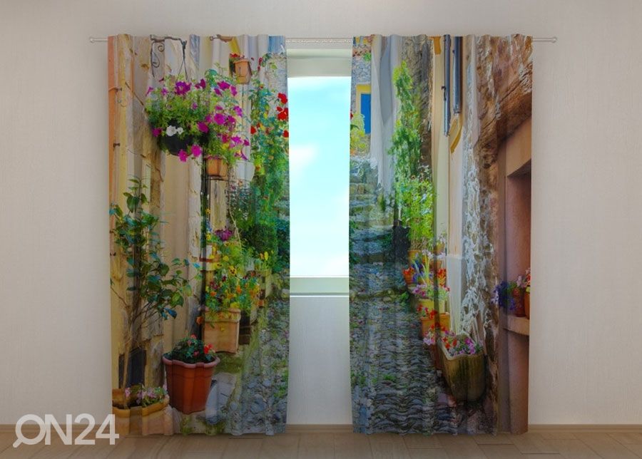 Läbipaistev kardin Back Street in Flowers 240x220 cm suurendatud