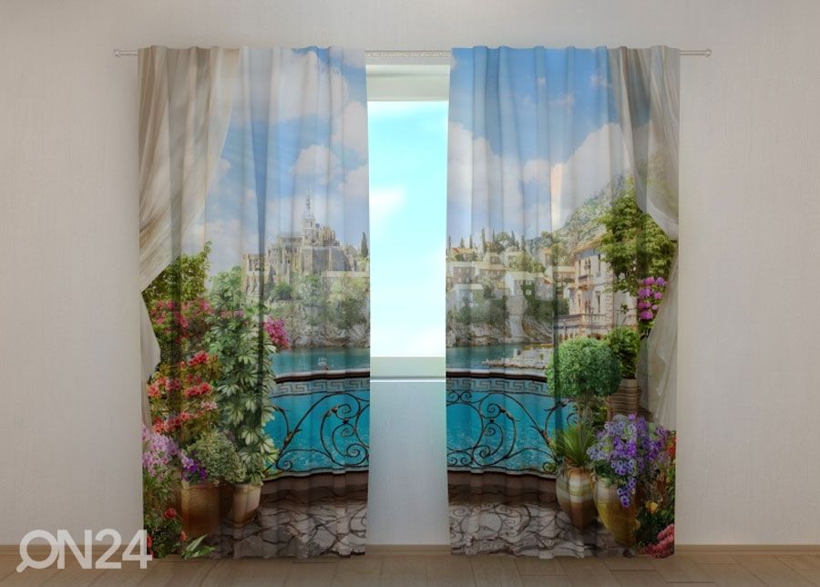Läbipaistev kardin Balcony with flowers 240x220 cm suurendatud