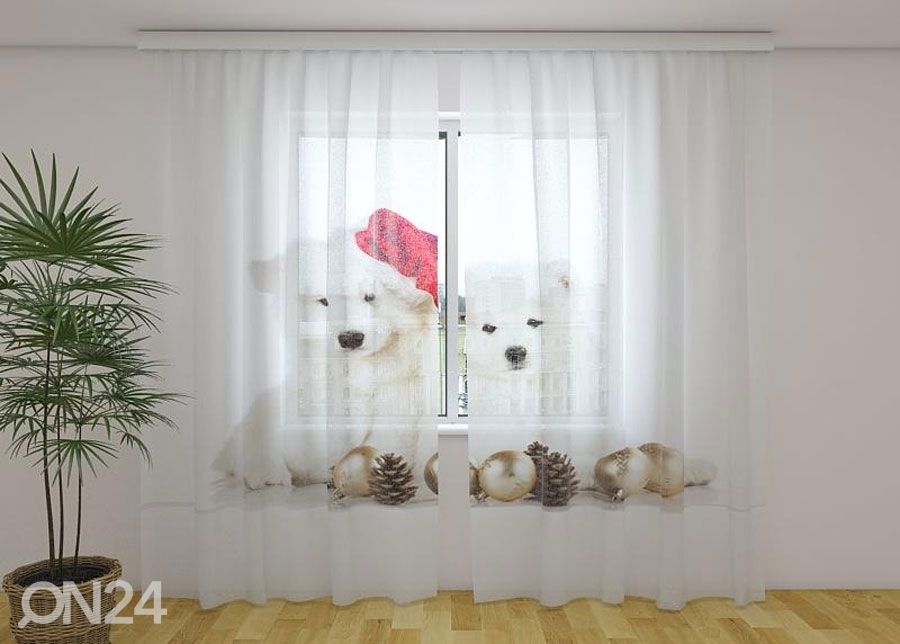 Läbipaistev kardin Christmas Puppies 240x220 cm suurendatud