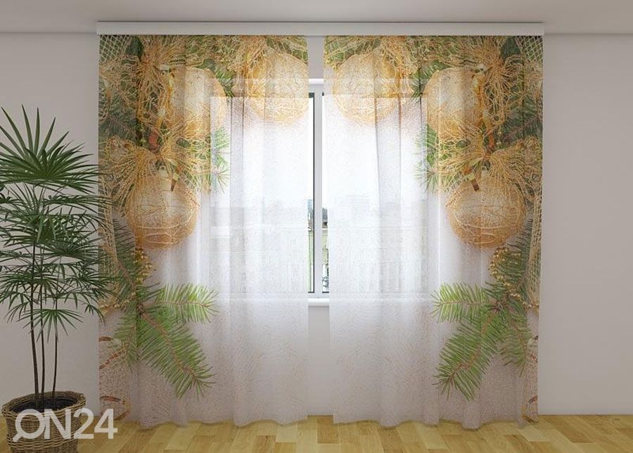 Läbipaistev kardin Golden Xmas Bows 1 240x220 cm suurendatud