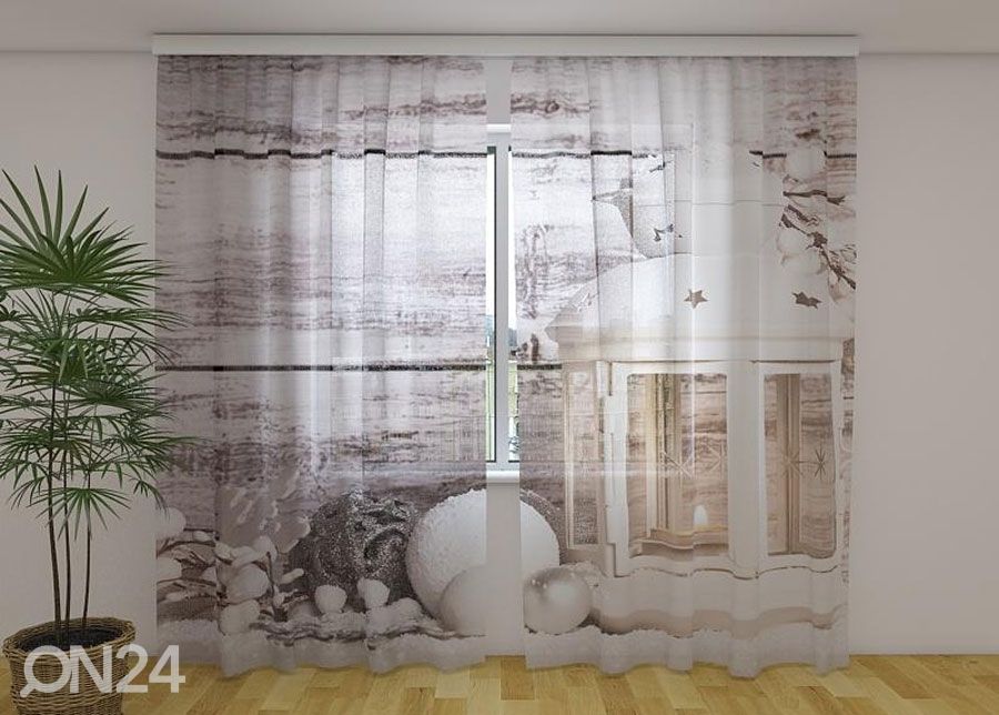 Läbipaistev kardin White Christmas Lantern 240x220 cm suurendatud