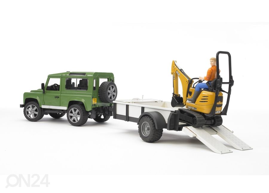 Land Rover haagisega+JCB ekskavaator 1:16 Bruder suurendatud