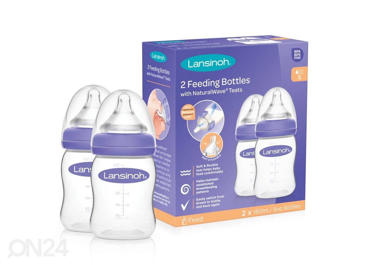 Lansinoh ® lutipudelite komplekt 160 ml ja toitmislutid S (2tk) suurendatud