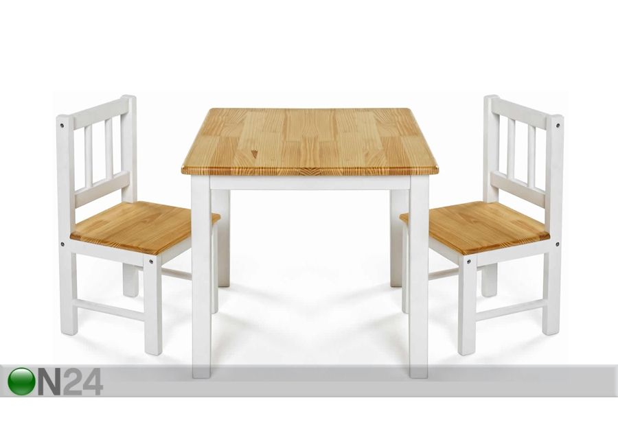 Laste laud ja 2 tooli suurendatud
