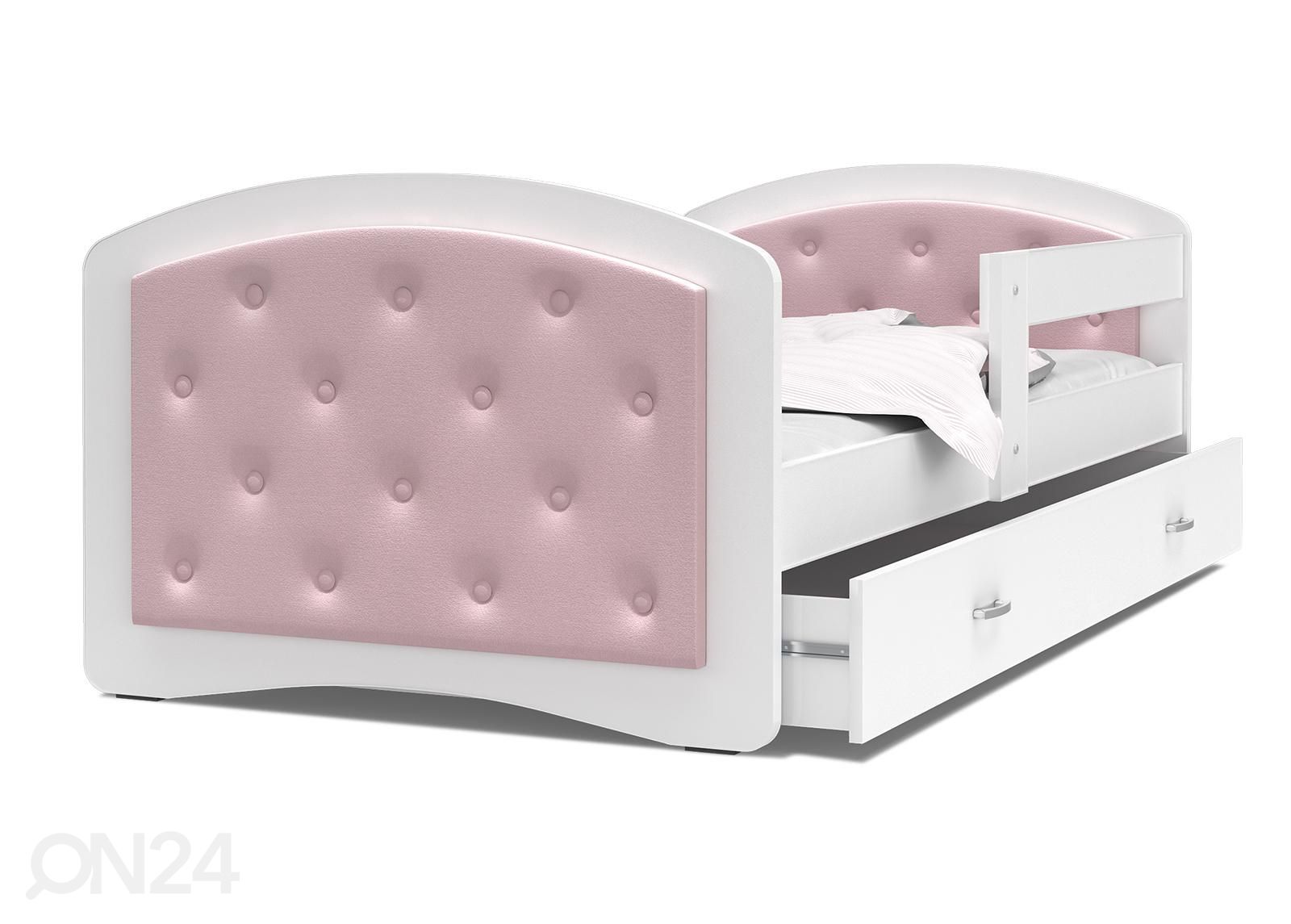 Lastevoodi 90x200 cm, valge/roosa suurendatud