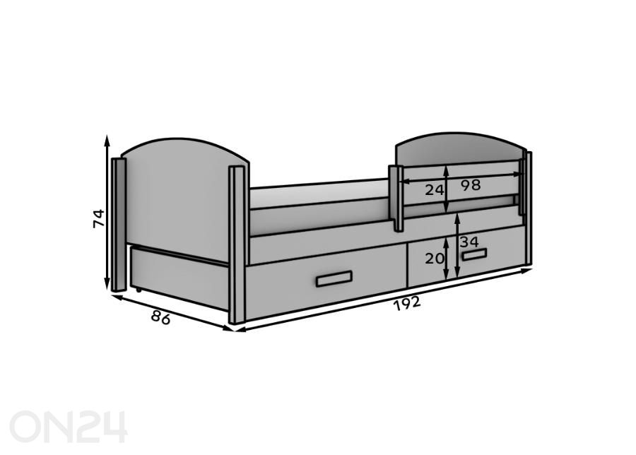 Lastevoodi Kalia 80x180 cm suurendatud mõõdud