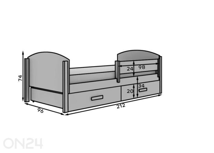 Lastevoodi Kalia madratsiga 90x200 cm suurendatud mõõdud