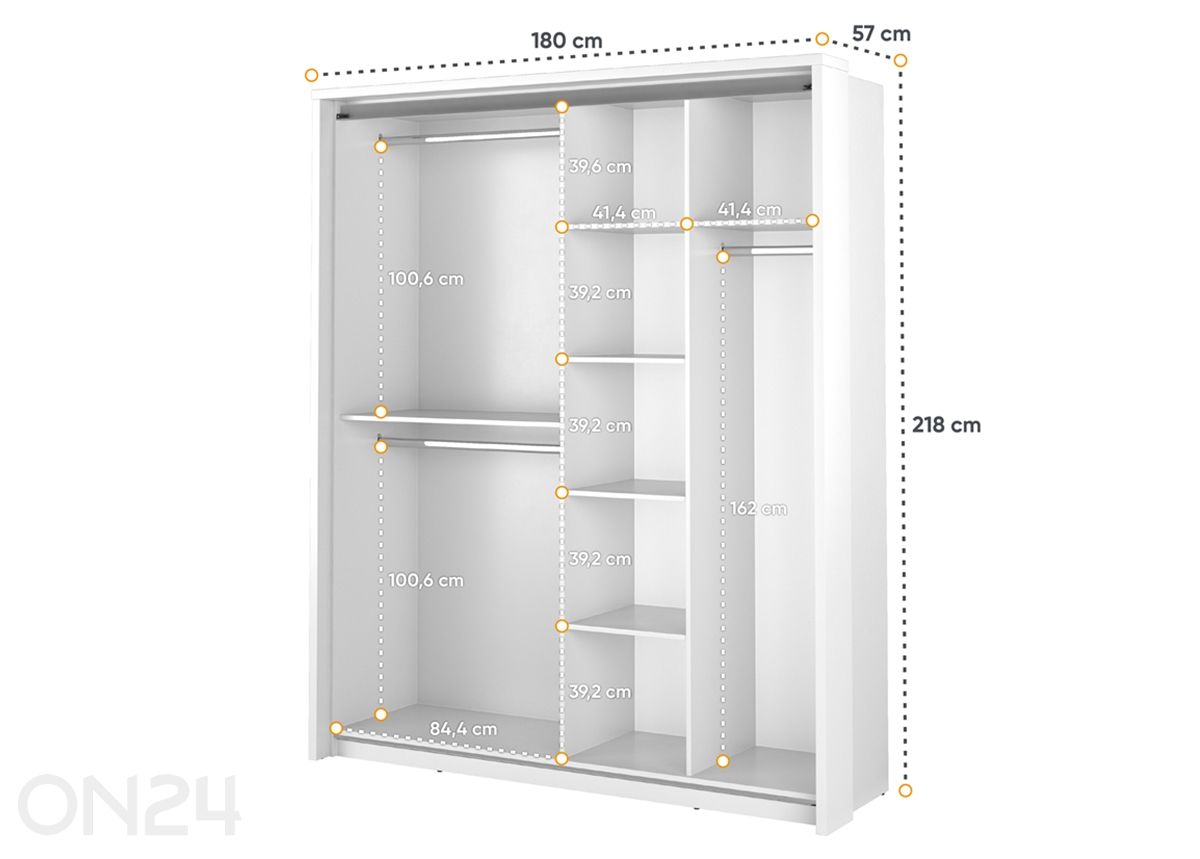 Lükandustega riidekapp 180 cm suurendatud mõõdud