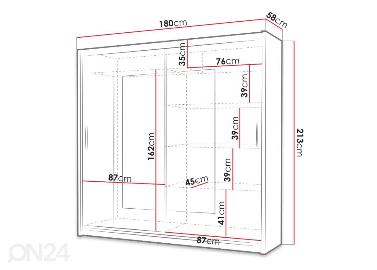 Lükandustega riidekapp 180 cm + LED suurendatud mõõdud
