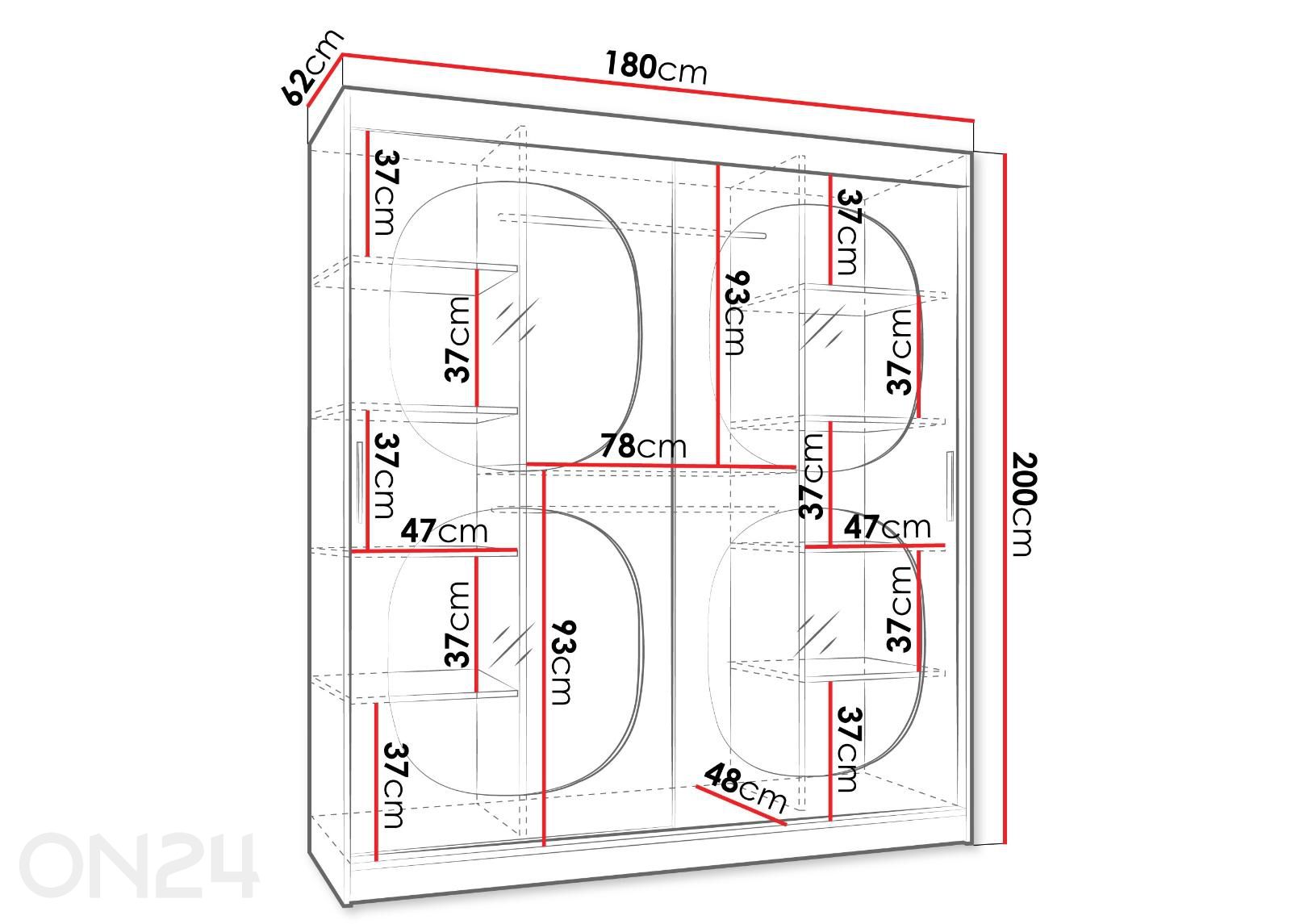 Lükandustega riidekapp Bahrajn 180 cm suurendatud mõõdud