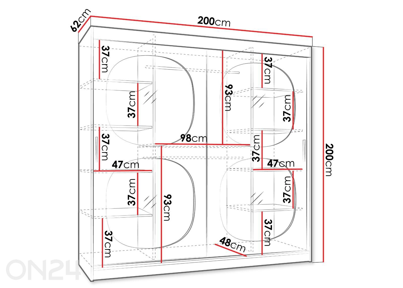 Lükandustega riidekapp Bahrajn 200 cm + LED suurendatud mõõdud