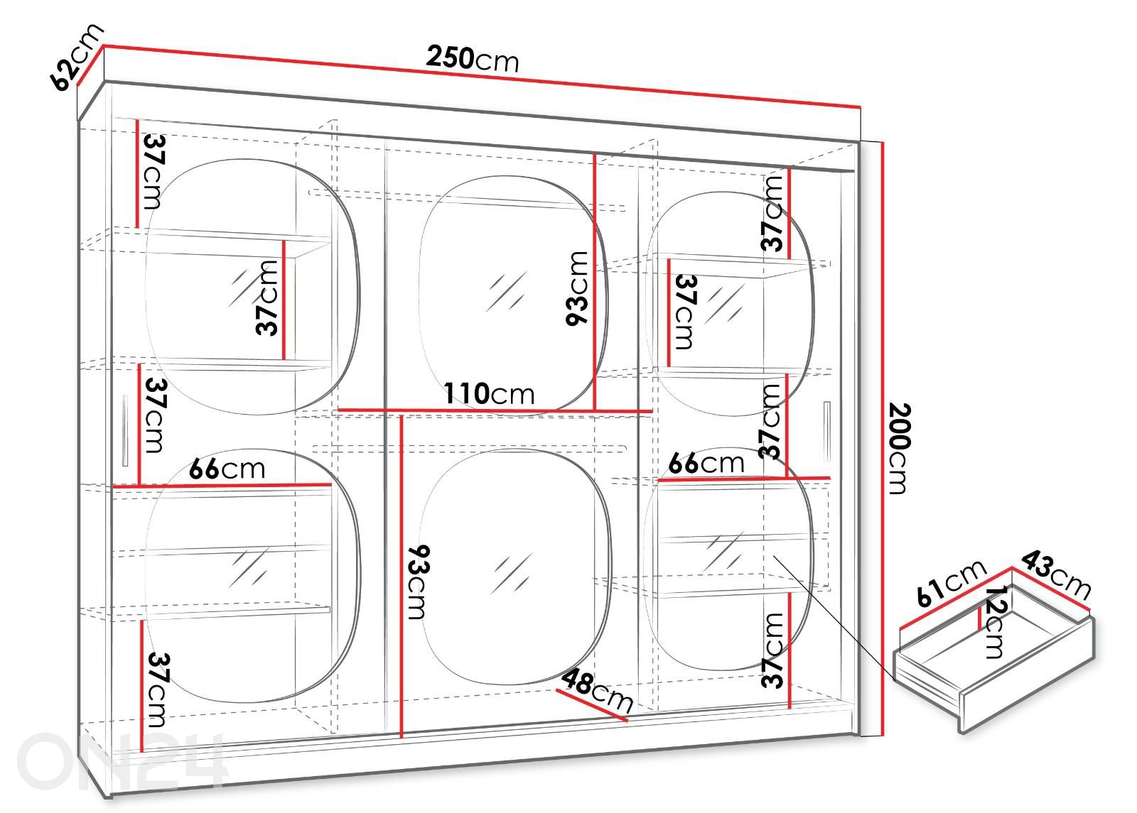 Lükandustega riidekapp Bahrajn 250 cm suurendatud mõõdud